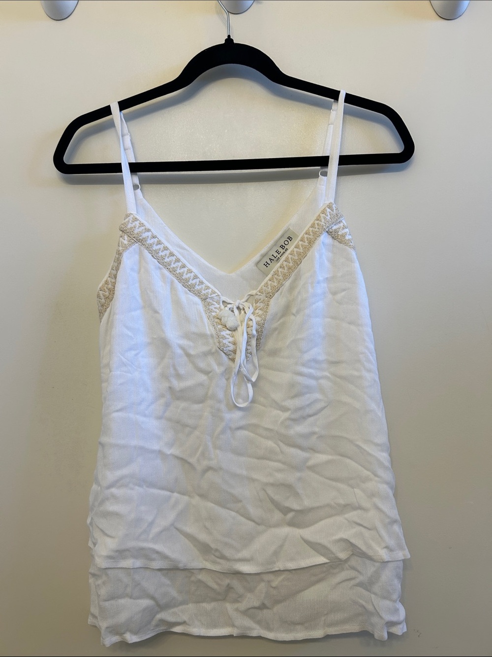 Hale Bob White Spaghetti Strap Tank with Crochet Detail